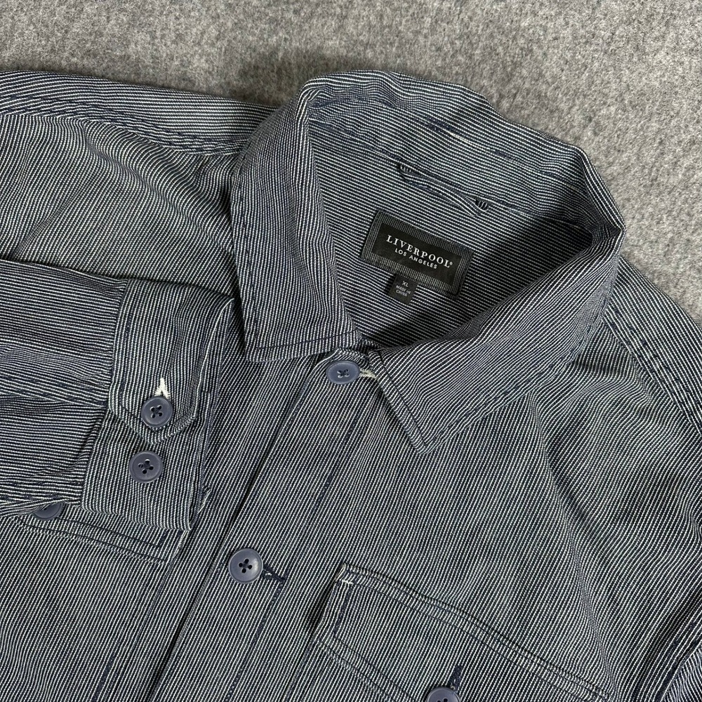 Liverpool Los Angeles‎ Mens Striped Button Up OverShirt XL Navy White